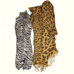 2 Animal Print Long Shawls Wraps OS